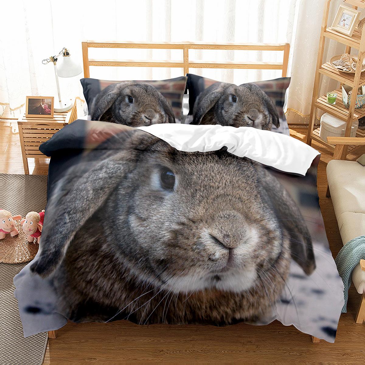 

Милый кролик пододеяльник комплект животных полиэстер одеяло покрывало размер King Queen для детей мальчиков девочек комплект постельного белья с наволочкой EU single(135x200cm)