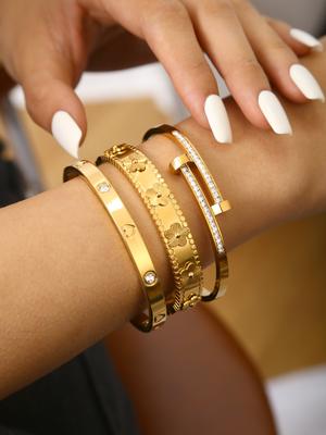 Franse Eenvoudige Roestvrijstalen Hart Zirkonia, Vijfbladige Armband, Dubbele Stud Zirkonia Armband, Open Karabijnhaak Armband