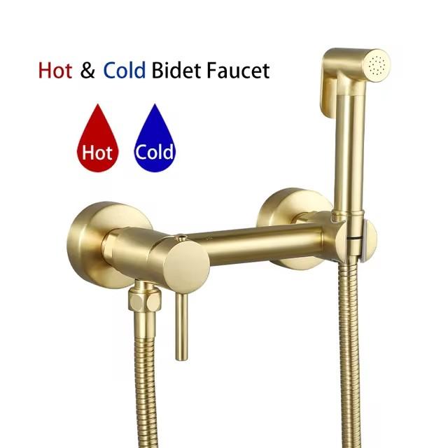Brass Faucet Shower Toilet Bidet Faucet Portable Sprayer Bathroom Toilet Bidet Hot and Cold Mixers Water Valve Jet Set