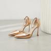Summer Luxury Sexy Pointed Toe Patent Leather Buckle  Women's High Heel Sandals Gold Dress Party Wedding Shoes Plus Size