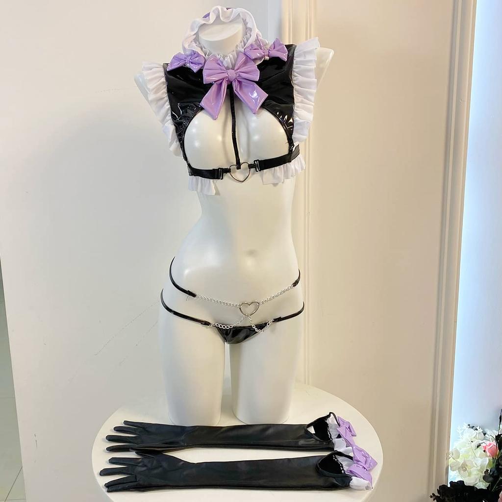 Maid Cosplay Sexy Erotic Training Temptation Extreme Little Devil PU Leather Moe Lingerie Bold Moe Moe Open Chest Underwear Bodycon Cute Costume