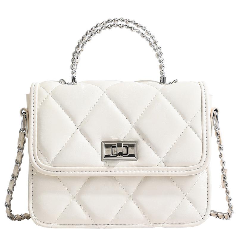 Women Trendy Rhombic Grid Crossbody Bag Ladies Stylish Leather Shoulder Purses with Chain Strap