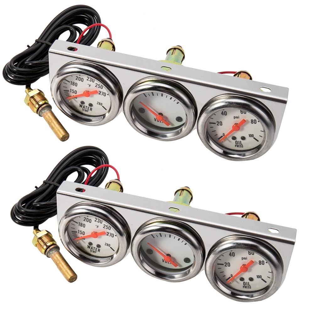 Triple Gauge Kit Oil/Volt/Water Gauge 2'' Universal Chorme Fahrenheit Water Temperature Temp Gauges Ammeter Gauges Set 3 in 1 Car Meter Auto (1)