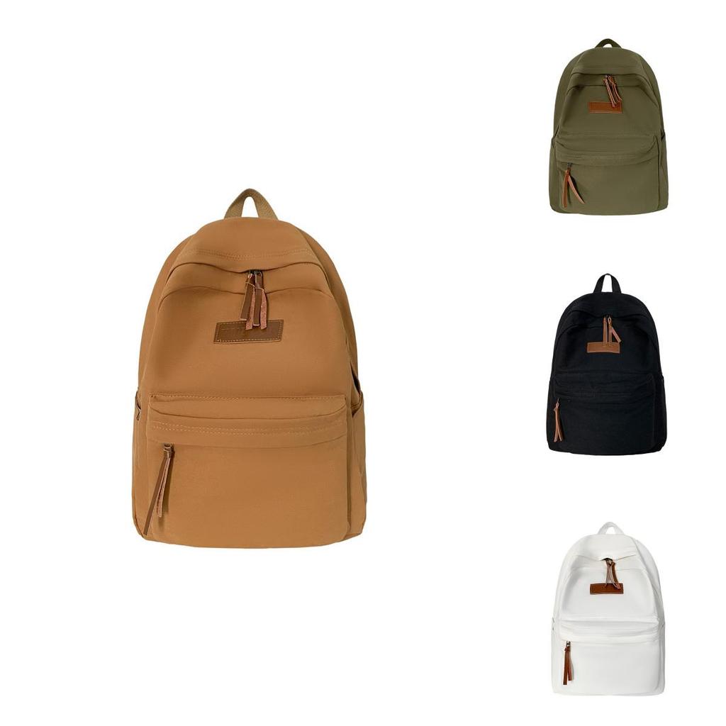 Simple Solid Color Letter Decoration Student Leisure Backpack For Daily Use