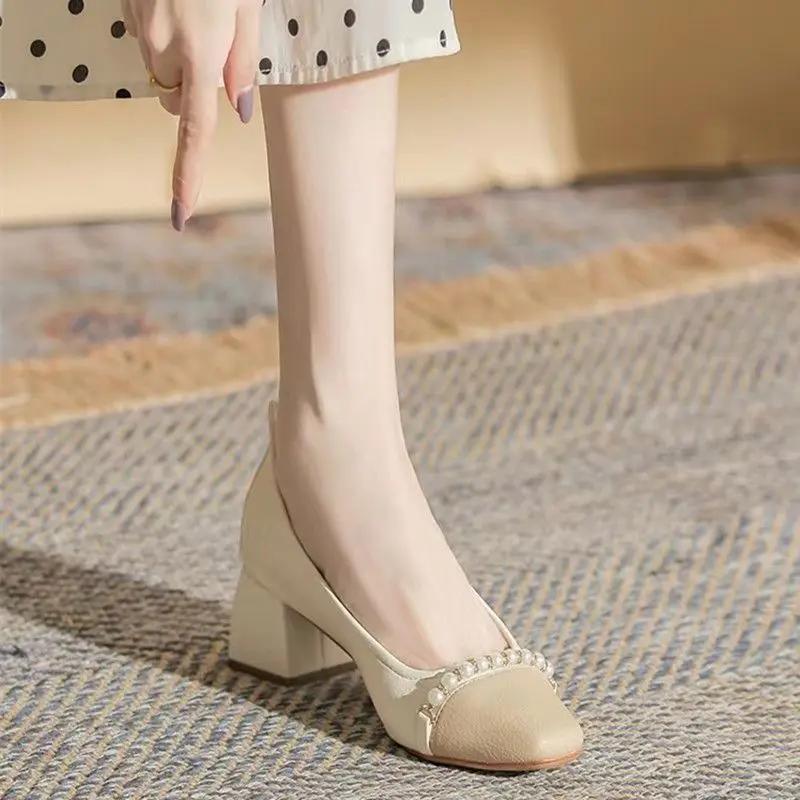 Square Heels Women's Summer Footwear Shoes For Woman With Medium Moccasins Stylish Offer Y2k Shoe High Quality Social