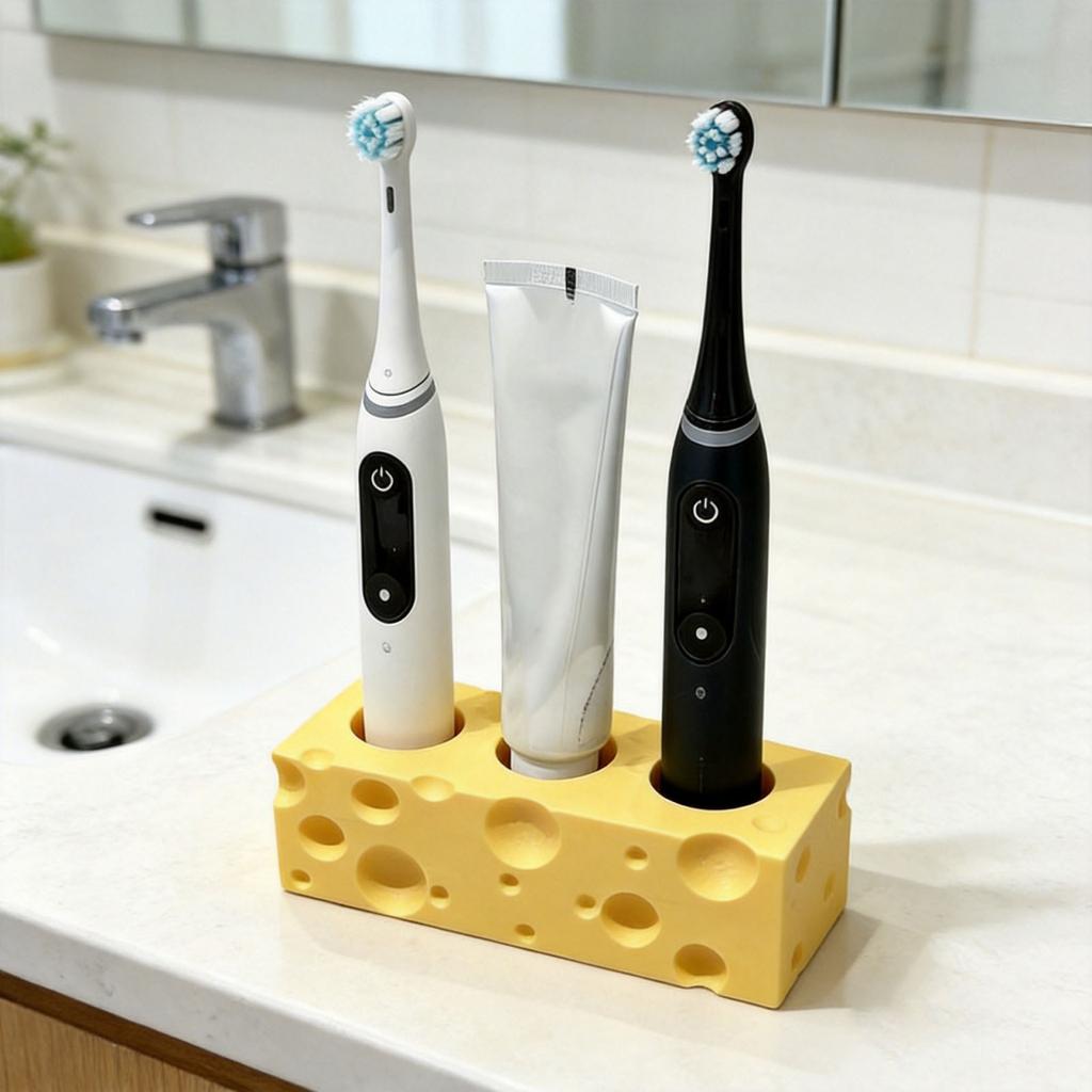 3D Printed Toothbrush Holder with Multiple Slots Cheese Hole Design Durable Bathroom Organizer for Toothbrush Storage and Drying