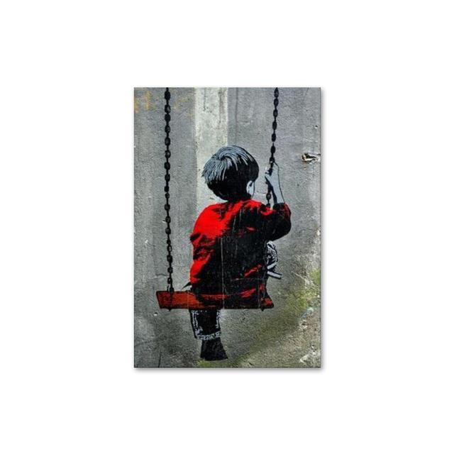 Banksy Graffiti-Kunst auf Leinwand, Gemälde an der Wand, Kunst, Poster und Drucke für Wohnzimmer, Home-Office, Dekoration, rahmenloses Dekor, Geschenke