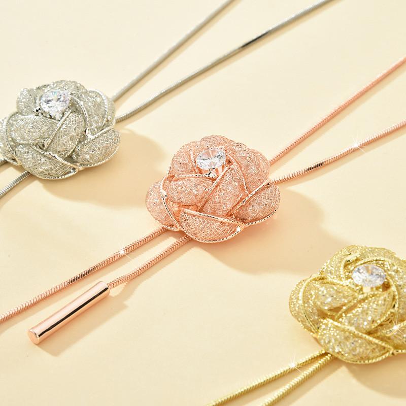 Versatile Stylish And Long Flower Pendant Sweater Necklace For Women In Colors Multiple