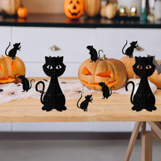 8 Stück/Set Halloween Ornament Realistisches Design 3D Katzen Maus Statue Desktop Ornament Horror Dekoration