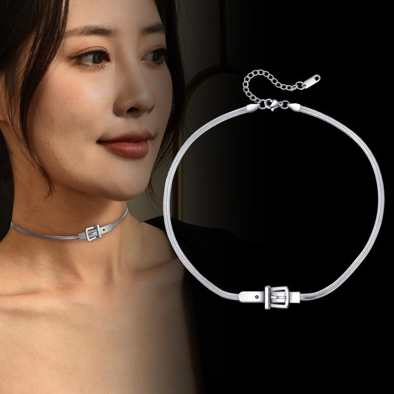 Steel Titanium Stylish Snake Bone Necklace For Women Featuring Geometric Design For Trendy Look Choker