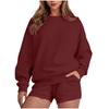 Women's Fashion Sportswear Casual Long-Sleeved Pullover Sweatshirt Drawstring Shorts Set
