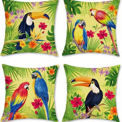 Heimdeko Tropische Vögel und Blumen Kissenbezüge Muster Kissenhülle Geeignet für Sofa Schlafzimmer Auto Kissenbezug