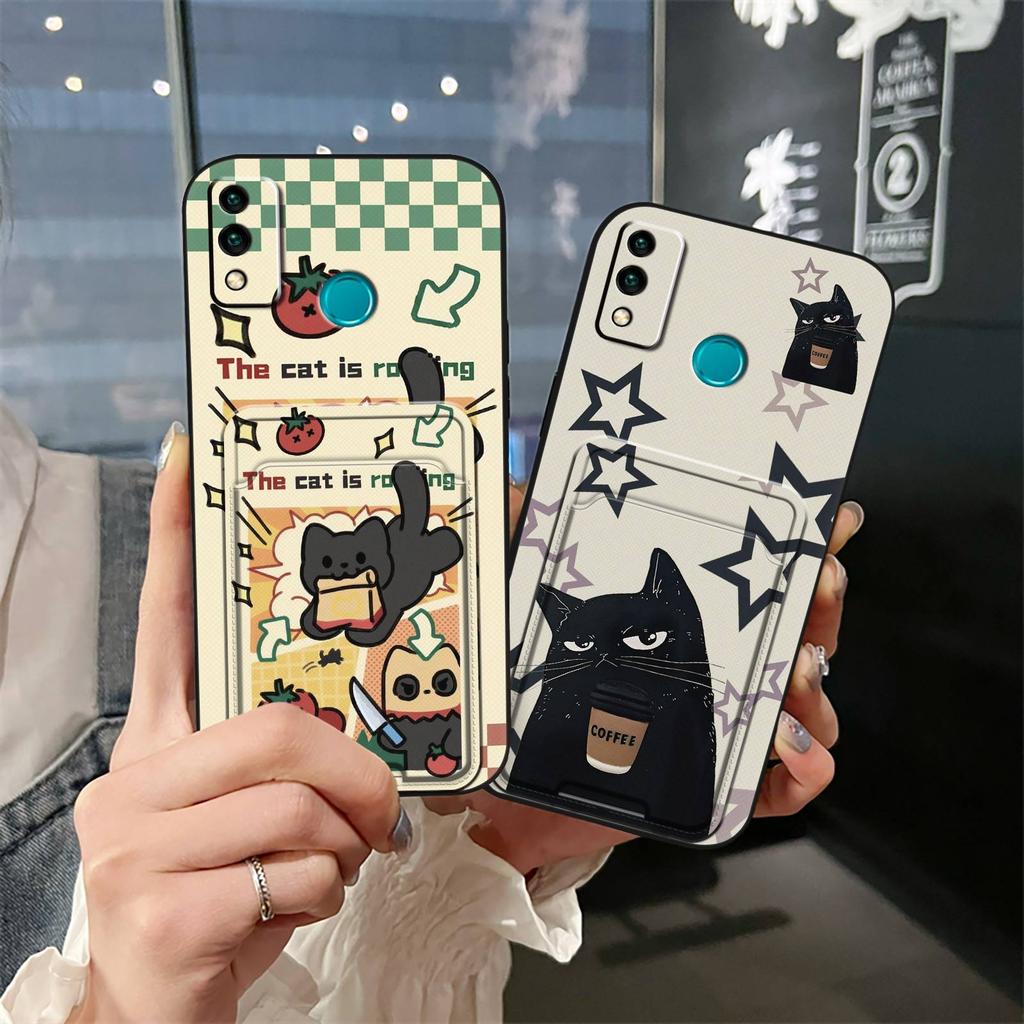 Cute TPU Phone Case For Huawei Honor 9X Lite Graffiti Full Wrap Card Sleeve Back Cover Cover Card Slot Dirt-resistant
