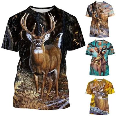 Letnie Topy Mężczyźni Kobiety Łoś Łoś Jeleń Polowanie Kamuflaż 3D Wszystko Nadrukowane Oversized Krótki Rękaw T Shirt Fajne Ubrania Topy