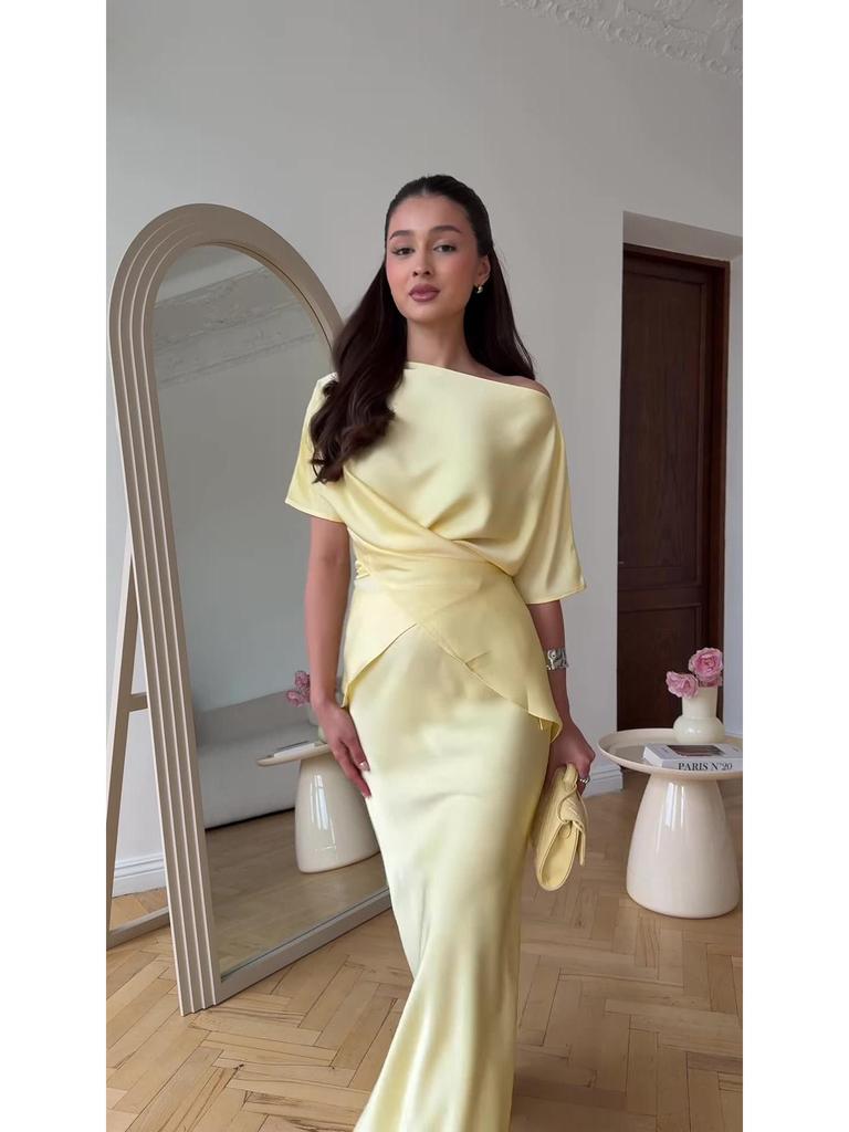 2025 Summer Noble Sexy Short Sleeve Long Dress Set for Women