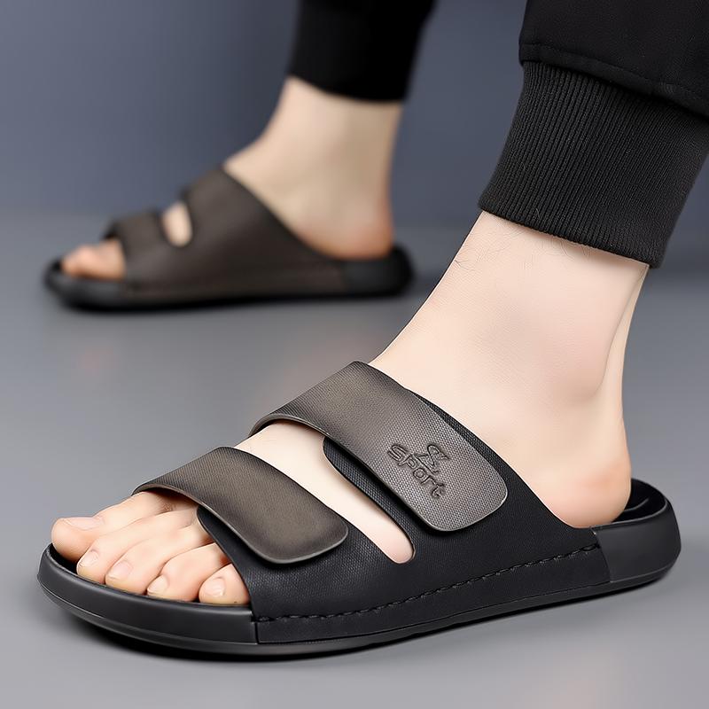 Summer Men Thick Bottom Slippers Leather High-quality Comfort Home Beach Vacation Slippers Casual Outdoor Breathable Beach Shoes