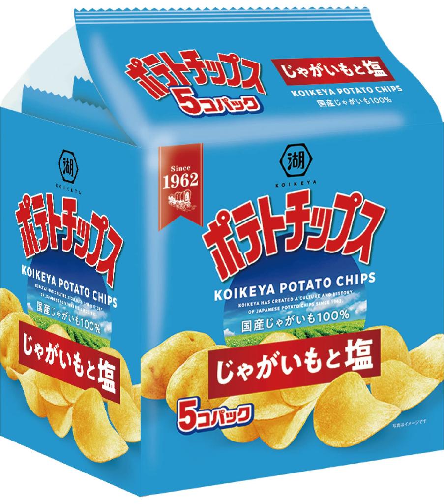 Koikeya Potato Potato and 125g X 5 X 6 Bags 5-Pack Chips, Salt, (25g Bags)