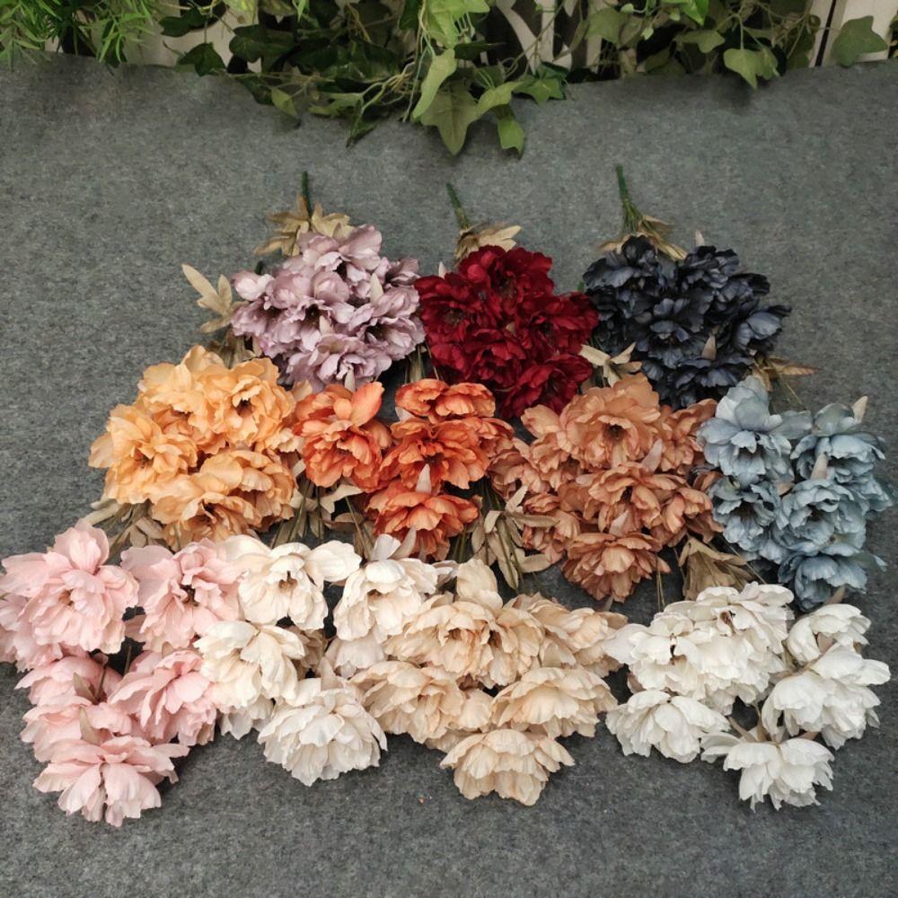 9 Heads Artificial Flower Peony Multicolor Simulation Floral Bouquet  Wedding Ornament