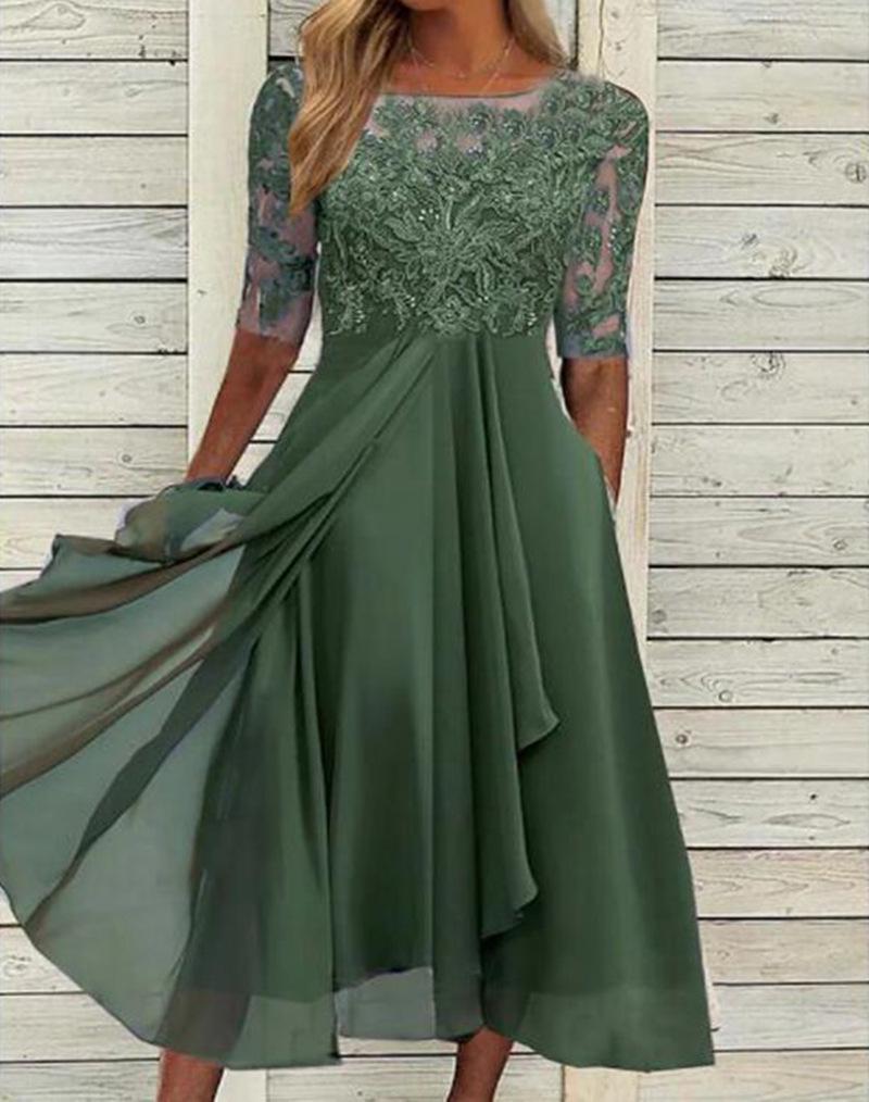 Vestido de Noche de Dama de Honor con Retazos de Gasa y Encaje Calado 2026