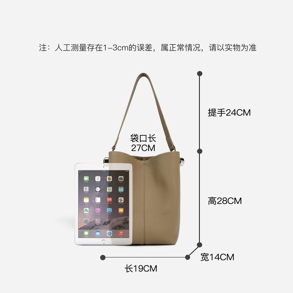 Bucket Bag Women's 2025 Simple First-layer Cowhide Tote Bag Niche Large-capacity Versatile Tablet Commuter Shoulder Bag