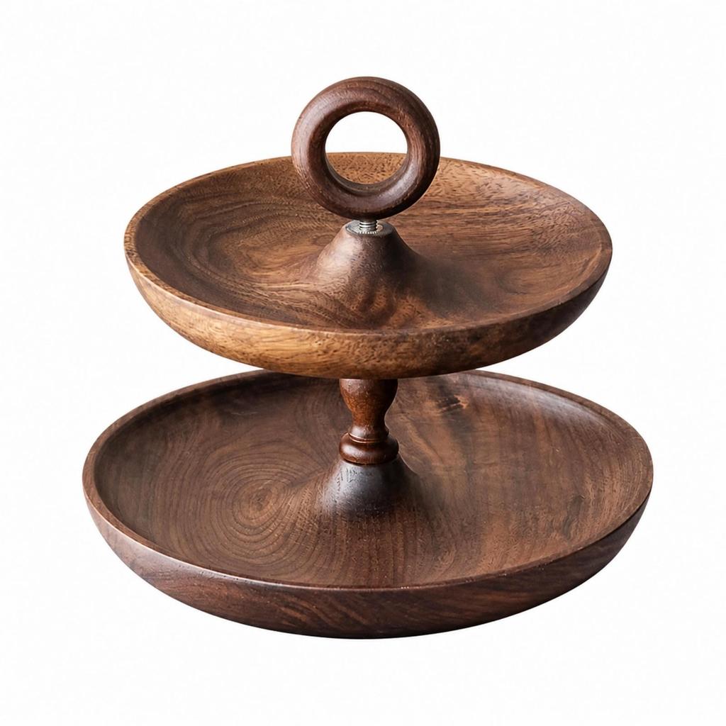 Tiered Serving Tray Food-Grade Multi-Tier Walnut Wood Stand Robust