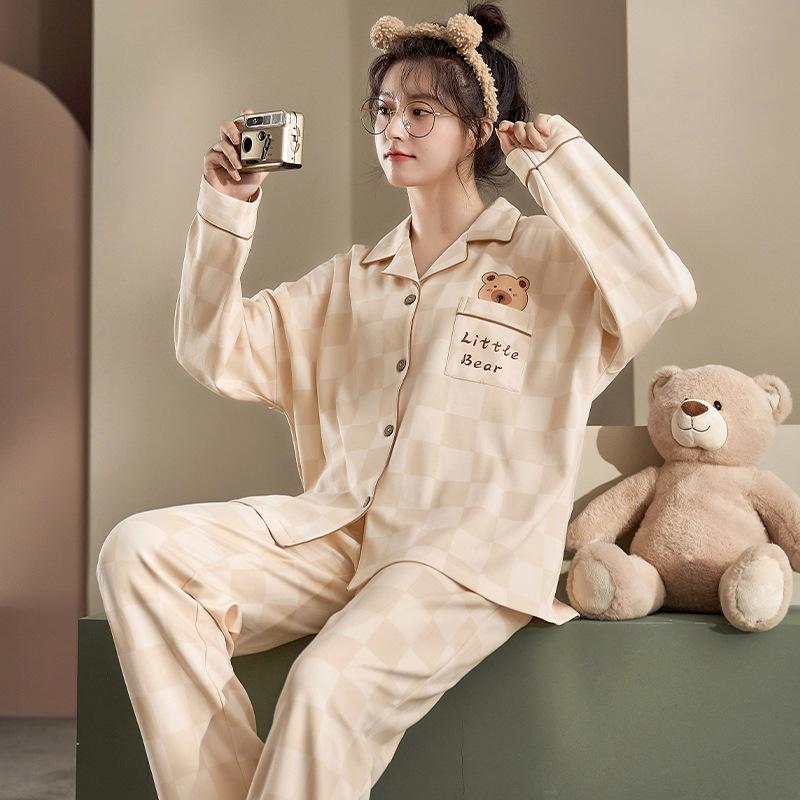 Fresh and sweet wind imitation cotton pajamas women's spring and autumn cute strawberry cardigan long-sleeved women's loungewear set autumn