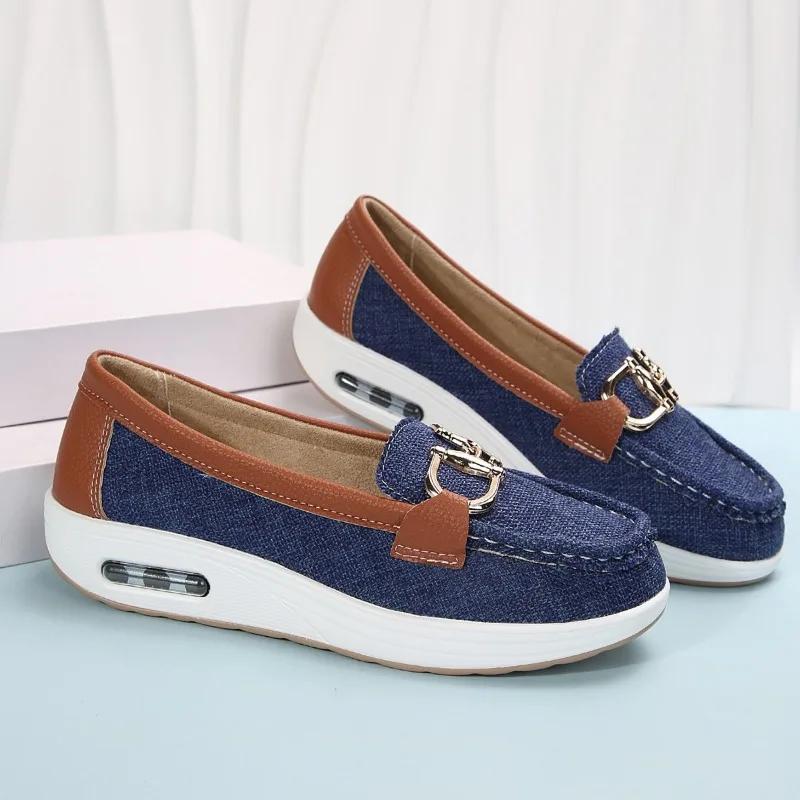 Damen Freizeitschuhe Frühling und Herbst 2024 Flache Halbschuhe Damenschuhe Mode Rutschfeste Weiche Denim Flache Schuhe Zapatos De Mujer