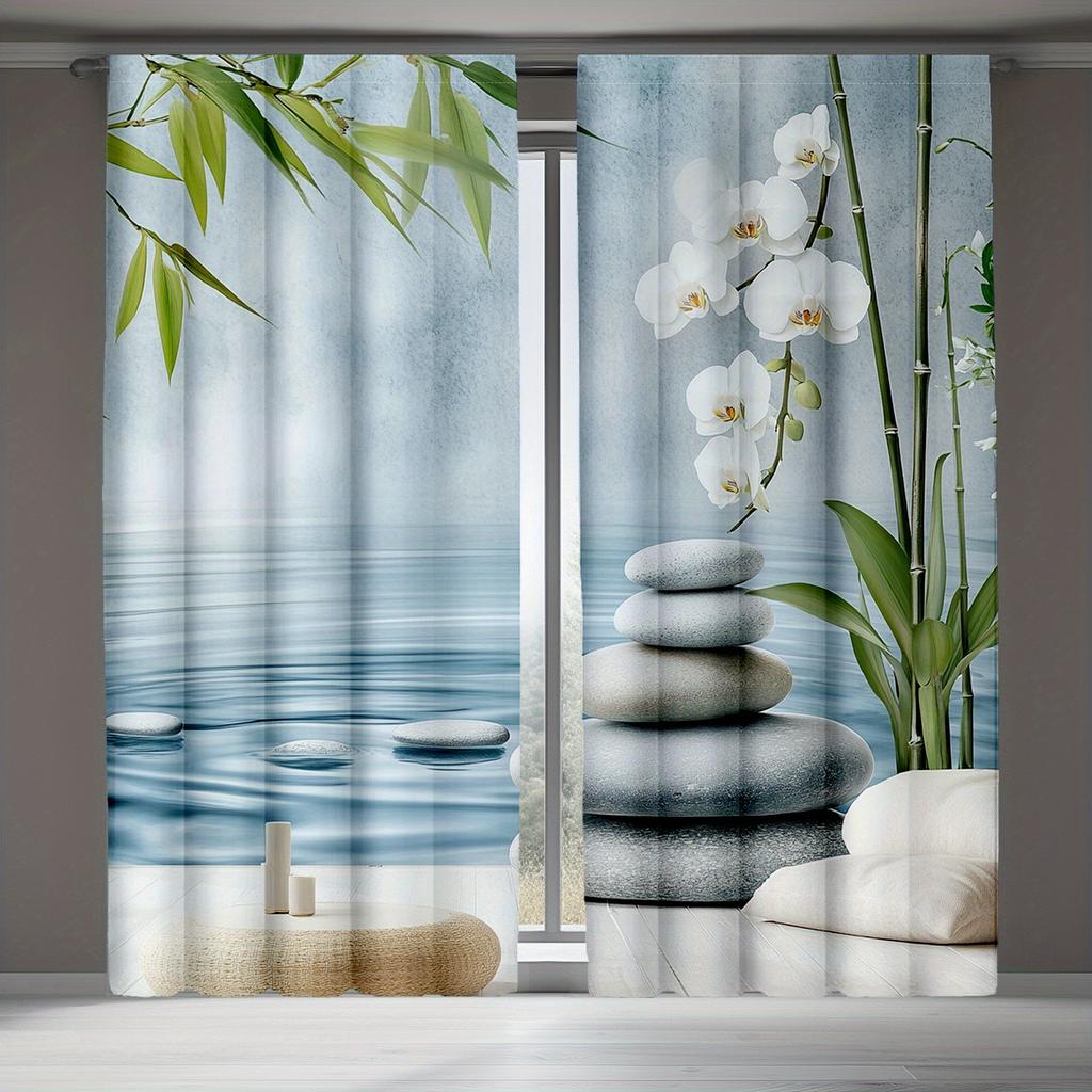 Set Of 2 Yoga Spa Curtains Sand Orchid Garden Massage Stones Bedroom Living Room Decorative Made Polyester Great Window Treatment