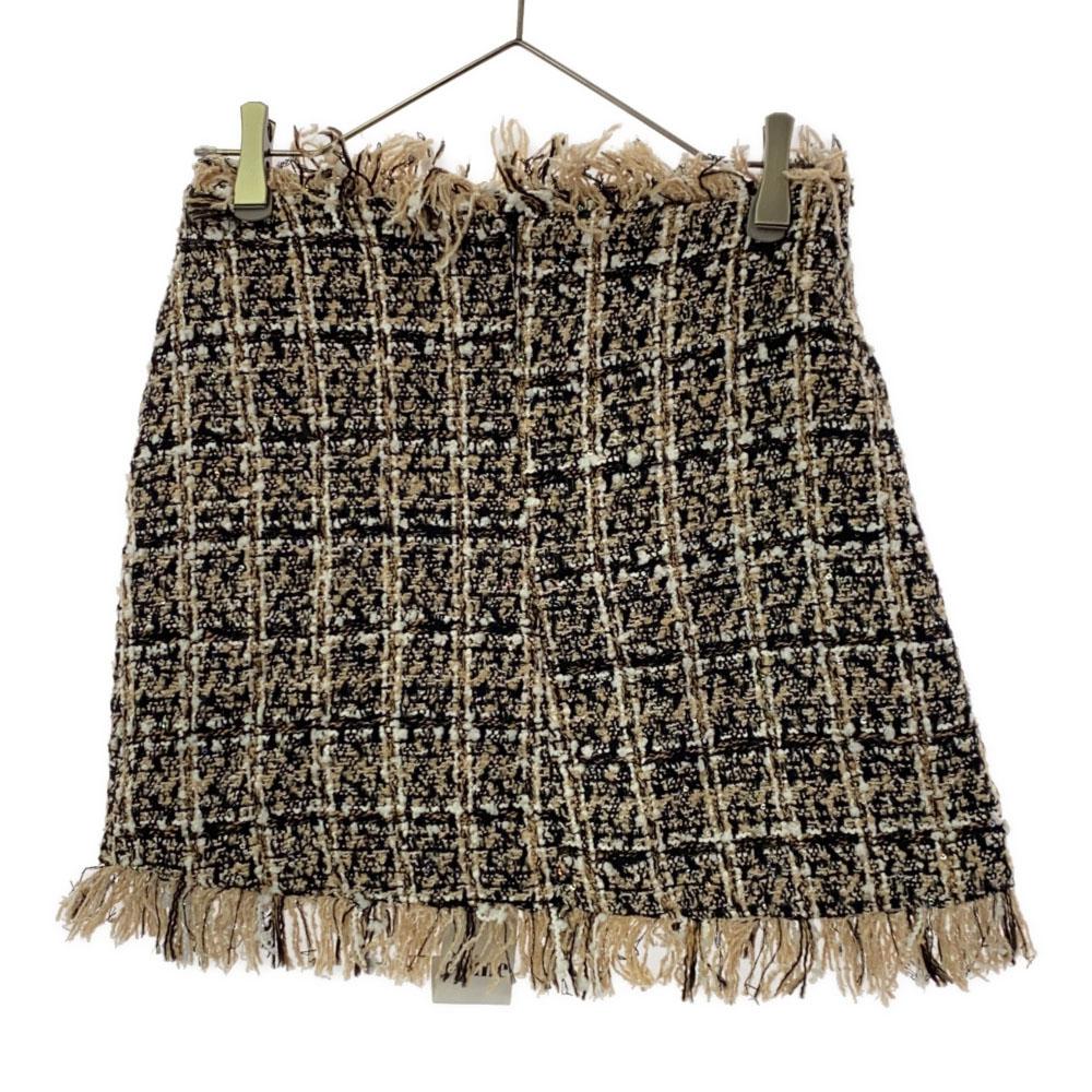 unused epine check tweed Mini skirt M Beige x black Fringe tagged Women Used