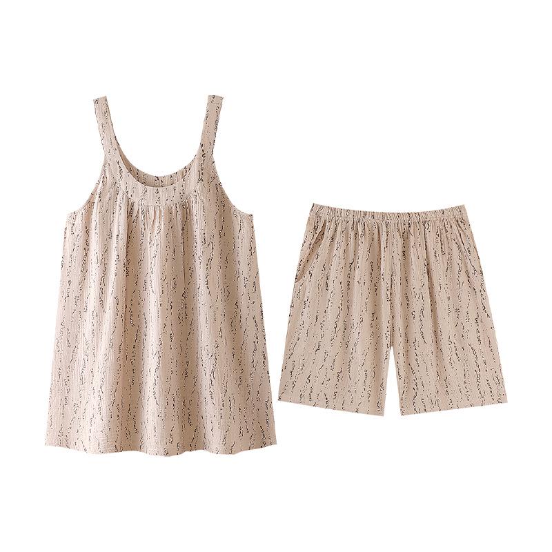 Baby Cotton Summer Camisole: A-Class Pure Cotton Double Layer Gauze Couple Pajamas - Women's Short Sleeve & Men's Set