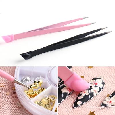 Double-end Multifunction Nail Art Tweezers Nail Jewelry Picking Up Straight Head Picker Silicone Pressing Head Manicure Tool