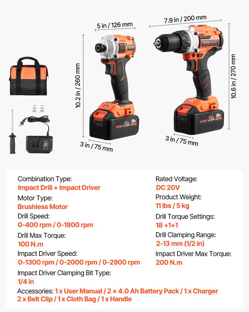 SucceBuy Tool Combo Kit Cordless 2-Tool Combo Kit Cordless Power Tool Combo Kit  Screws One Charger and One Cloth Bag