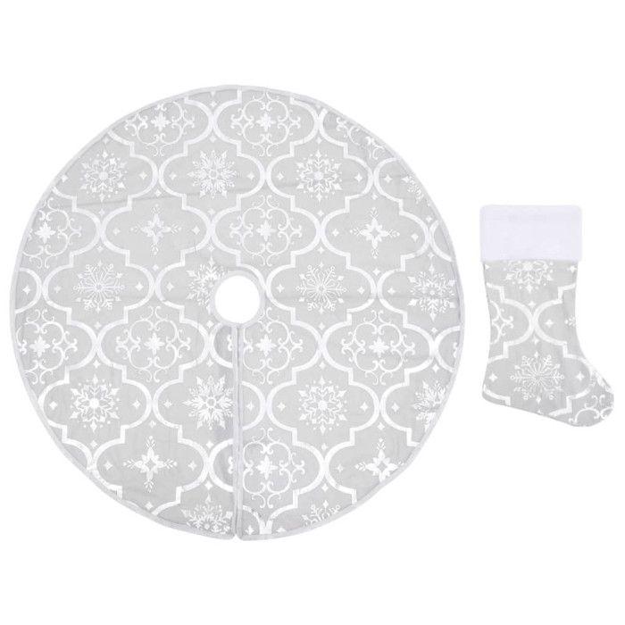 VidaXL Jupe de sapin de Noël de luxe avec chaussette Blanc 150cm Tissu