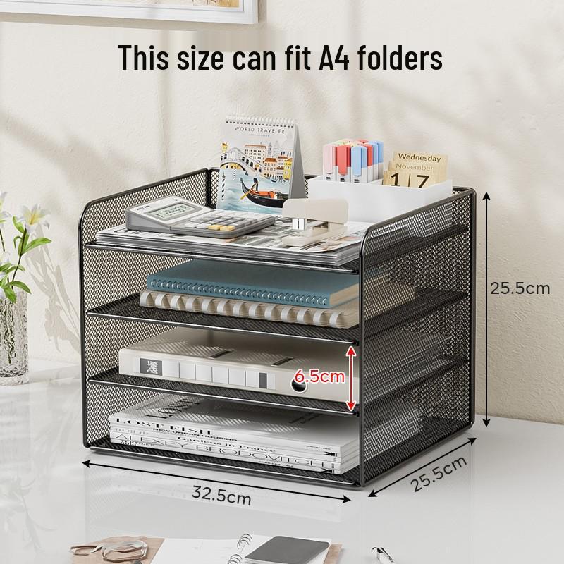 Multi-Layer A4 Desktop File Organizer and Bookends: Office Document Rack and Storage Box