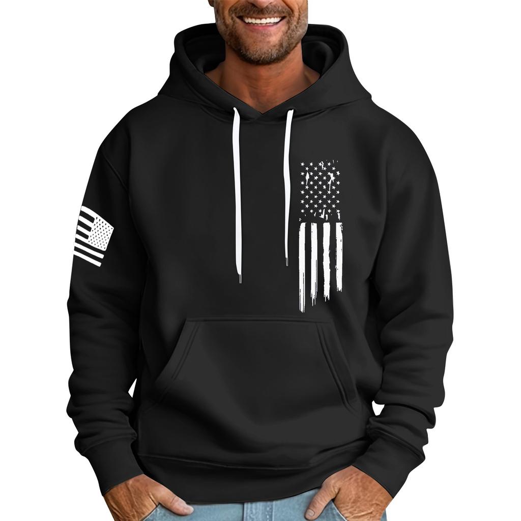 Men's Loose Flag Printed Hooded Sweatshirt Men's Casual Fashion Sports Sweatshirt