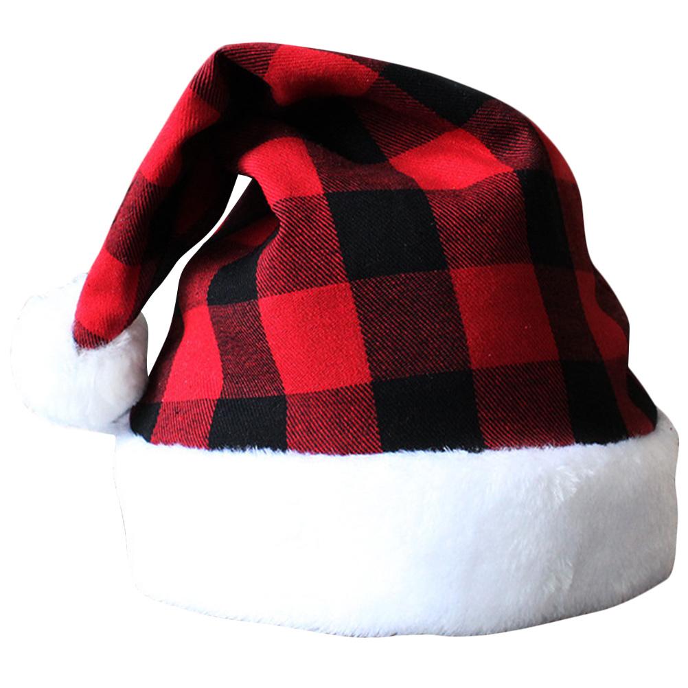 Unisex Santa Hat Christmas Plaid Design Comfortable Cloth Material Warm Winter Party Hat Xmas Celebration Gift for Adults