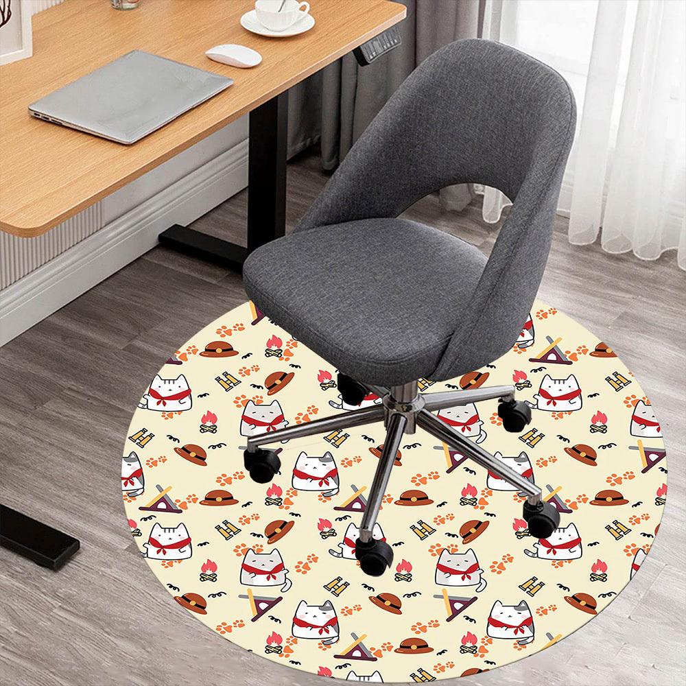 

1pc cat campfire Round Chair mat Area Rug - Non-Slip, Floor Mat for Office, Bedroom, and Indoor Decor -1002089 80cm by 80cm