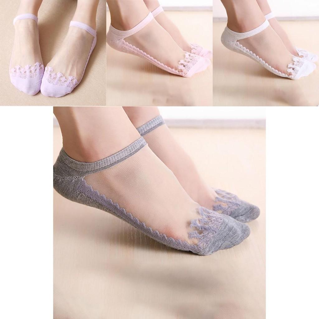 Women Colors Sexy Ultra-thin Elastic Silky Short Silk Lace Invisible Socks For Effortless Elegance