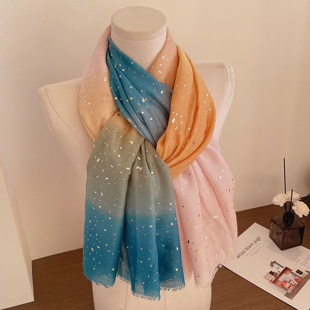 Gold Plated Star River Color Blocked Cotton and Hemp Scarf for Women Breathable and Fashionable Shawl Thin Edition