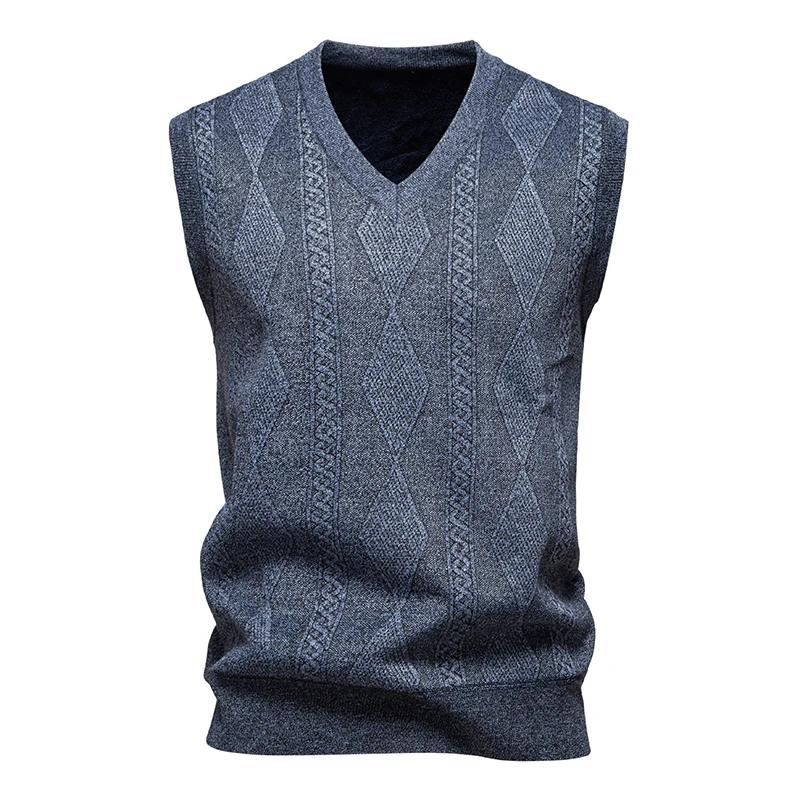 Podzimní Zimní Pulovry Vesty Svetr Pánský Teplá Pletená Vesta Módní Smart Casual Výstřih do V Bez Rukávů Pletené Pulovry Volná Vesta