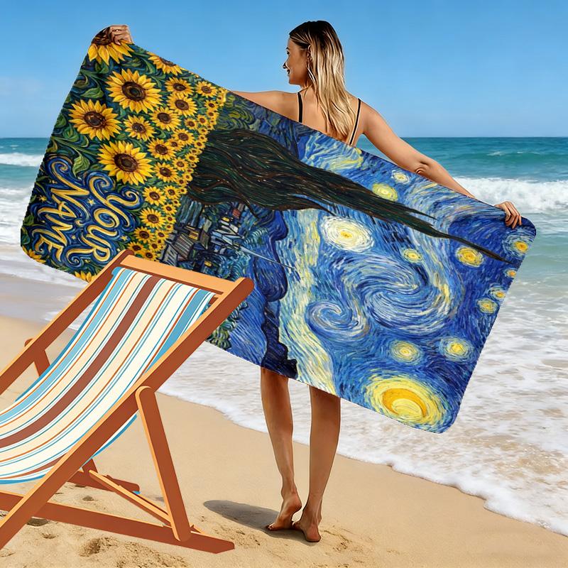 Name Custom Painting Art Print Beach Towel, Large Soft Quick Dry Towel for Beach Camping Swimming