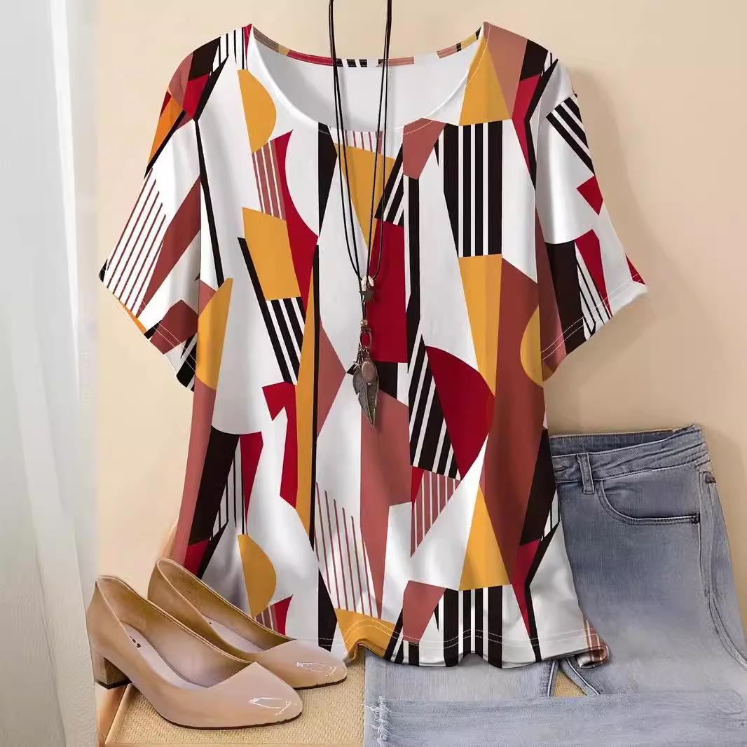 

Жіноча літня вільна модна ретро футболка з 3D-принтом, великі розміри XL-7XL XL