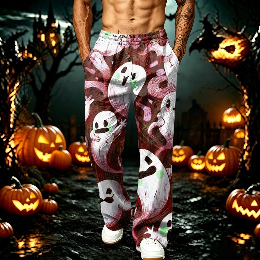 Men's Wide Leg Printed Jogger Pants with Pockets for Casual and Athletic Wear