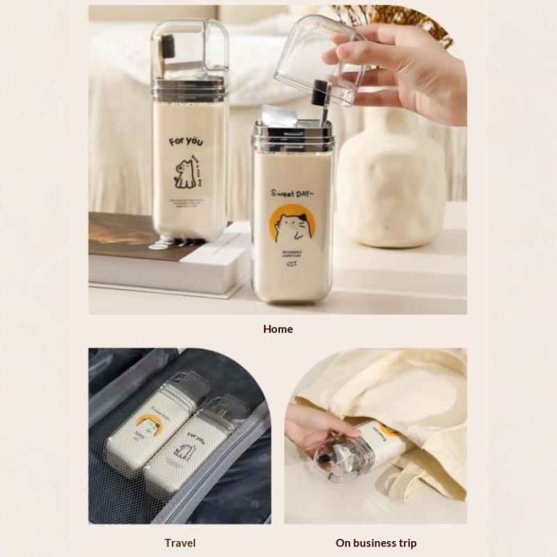 3 In 1 Portable Cartoon Travel Toothbrush Set Eco Friendly Rinsing Cup for Home Travel Dual Use one size
