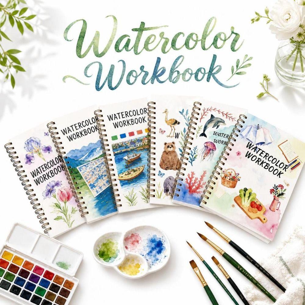 Spiral-Bound Watercolor Workbook Flower Scenery Animal Coloring Sketchbook Painting