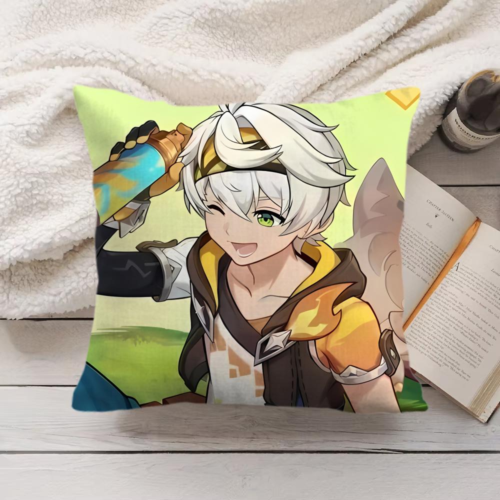 Bennett Genshin Impact Cute Cushion Cover Silky Short Plush Invisible Zipper Dustproof Sofa Pillow Case For Home Decor