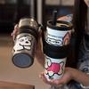 Cute 600ML Vacuum Cup Large Capacity with Handle Thermal Bottle 316 Stainless Steel/Ceramic Straw Cup