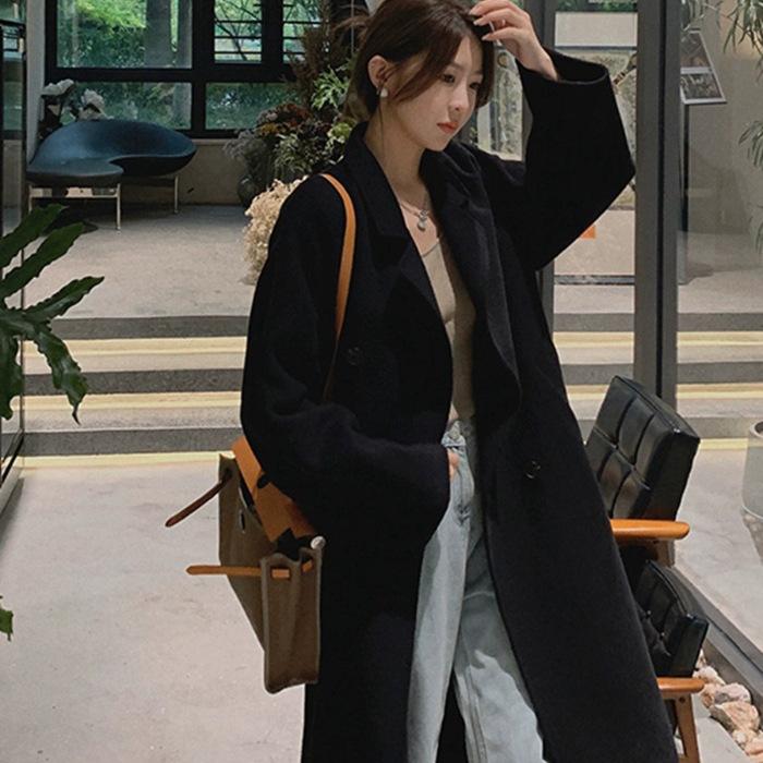 Plus Size Oatmeal Woolen Coat Women's Autumn Winter New Style Loose Midi Length Korean Version Fashion Outerwear Street