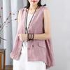 Retro Women's New Style Spliced Loose V-neck All-match Sleeveless Cardigan Waistcoat
