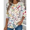 Women's 3D Printed Flower Crew Neck Casual Stylish Long Sleeve T-Shirt